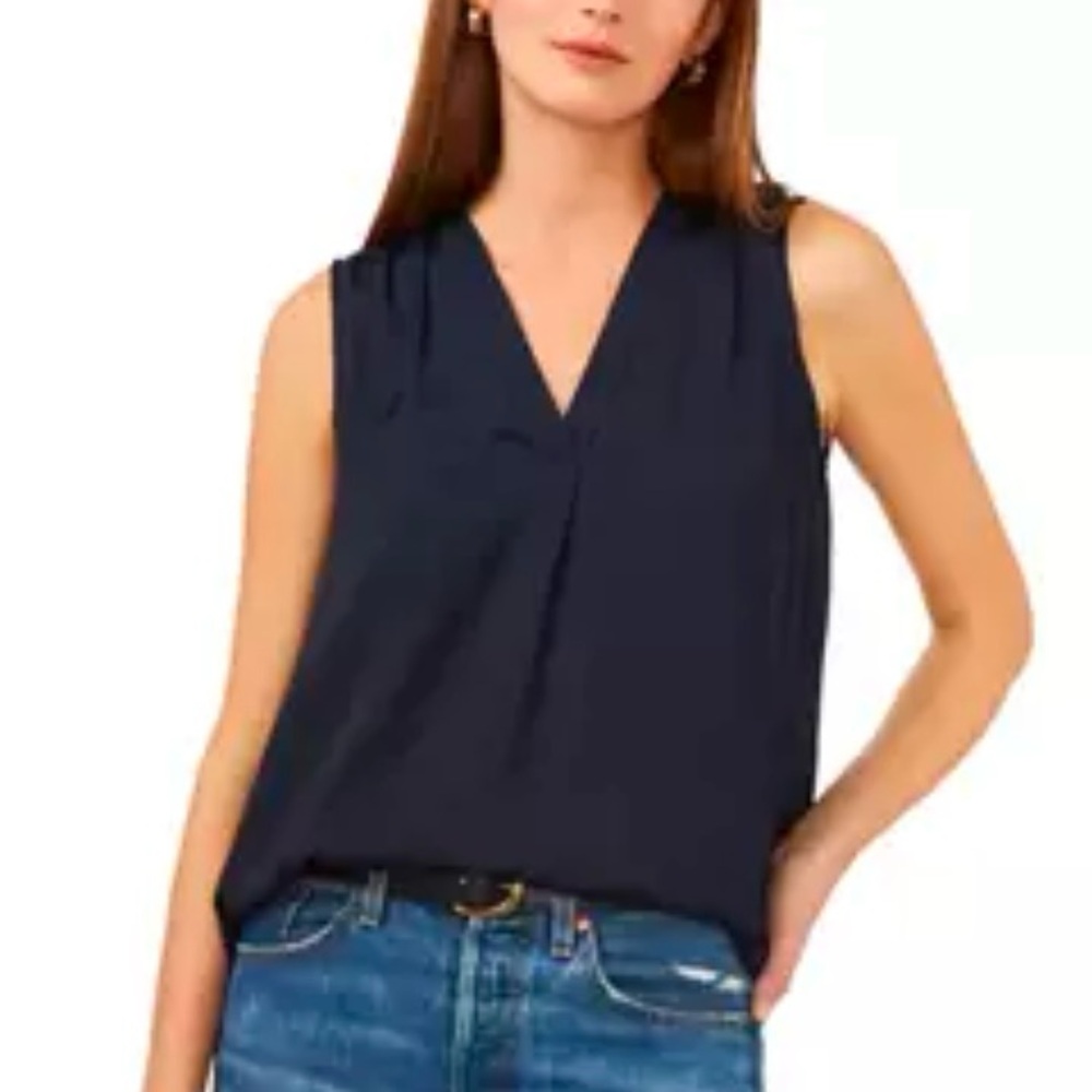 Vince Camuto Navy V-neck Rumple Blouse